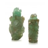 Two Chinese carved green fluorite crystal vases and covers late 19th/early, 20th century