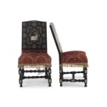 A pair of Italian ebonised and ivory inlaid side chairs, in the manner of Ferdinand Pogliani, Milan,