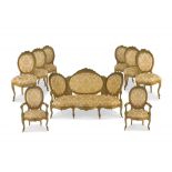 A Louis XVI style giltwood and upholstered salon suite, 19th century