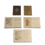 Five Chinese coloured ink on silk concertina books, early 20th century