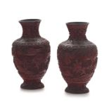 A pair of Chinese red lacquer vases, early 20th century