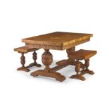 A Jacobean-style teak refectory style table, manufactured by Pritchard & Co Ltd, Penang, Ipoh &a