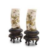 A pair of Japanese Shibayama-style  inlaid and lacquer ivory tusk vases, Meiji period, 1868-1912