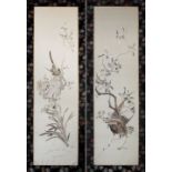 A pair of Chinese embroidered silk panels, 20th century