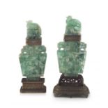 A pair of Chinese green fluorite crystal and gilt-metal mounted vases and covers, late 19th century