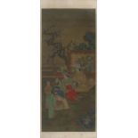 A Chinese silk scroll painting, 19th century