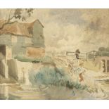 English School 20th century; House with a Pond