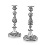 A pair of silver-plated Judaica candlesticks, late 19th century