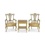 A pair of French giltwood and upholstered armchairs,  early 20th century