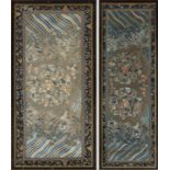 A near pair of Chinese silk panels, Qing Dynasty, 19th century