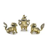 A pair of Chinese brass dogs-of-fo, 20th century