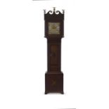 An English oak, mahogany and satinwood inlaid eight-day longcase clock, W M Glover, Worcester, circa