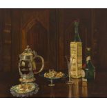Vernon Spencelayh; Still Life with Liqueur Bottles and Walnuts