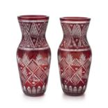 A pair of overlaid ruby-red cut-glass vases, Belgium, first half 20th century