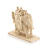 An Indian ivory figural group of an elephant, late 19th/early 20th century
