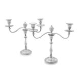 A pair of two-light silver-plated candelabra, 19th century