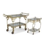 A gilt-metal two-tiered drinks trolley, 20th century