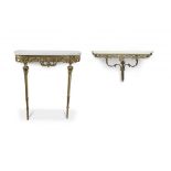 A French style marble-topped and gilt-metal wall-mounted console table, 20th century