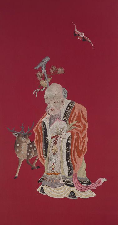 A Chinese silk and colour embroidered panel, 20th century