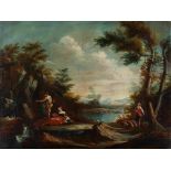 In the Manner of Francesco Zuccarelli; Pastoral Landscape with Waterfall