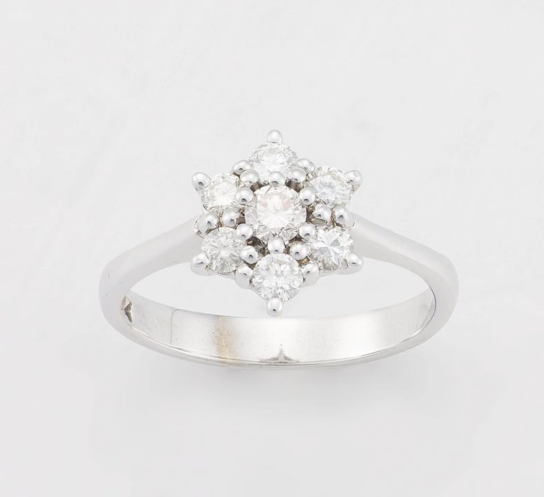 Diamond and 9ct white gold cluster ring