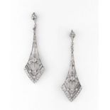 Pair of paste and silver pendant drop earrings, 19th century