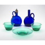 A pair of blue glass decanters, 19th century