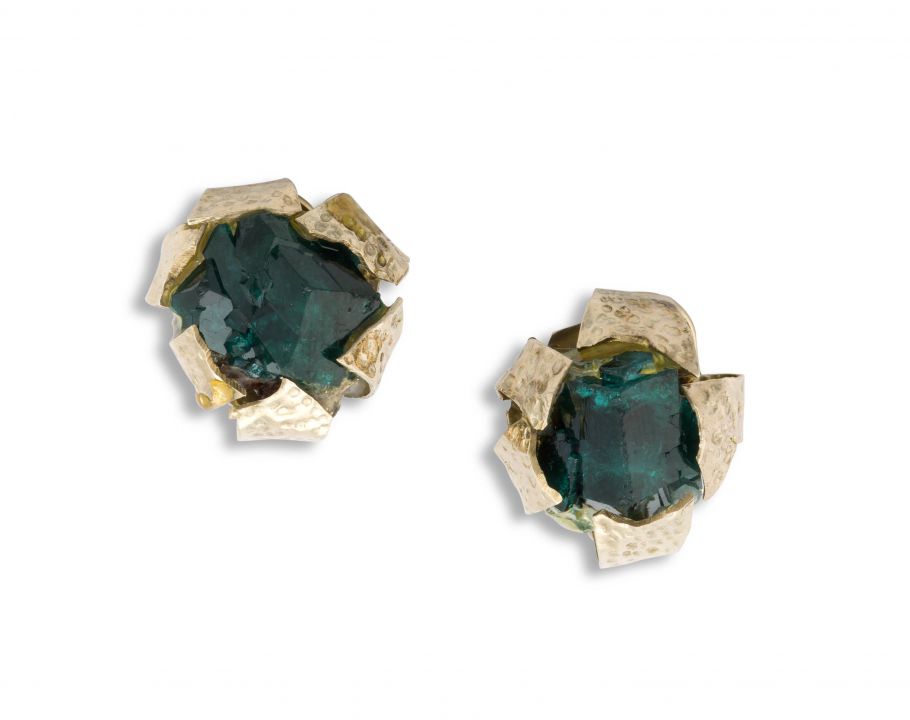 Pair of dioptase and gold earrings