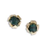 Pair of dioptase and gold earrings