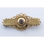 Victorian 15ct gold, sapphire and seed-pearl brooch, Birmingham 1890