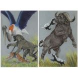 William Timym; Buffalo attached by a Honey Badgers and Baboon, Stork, and Buck, 2