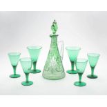 A green and clear glass decanter and stopper, late 19th/early 20th century