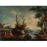 In the Manner of Francesco Zuccarelli; Pastoral Landscape with Distant Spire