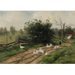 Kitty Lange Kielland; Farm Road with Flock of Geese