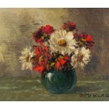 Otto Klar; Vase of Red and White Flowers