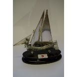 A Maltese 917 silver model of a Mediterranean sailing ship, 17cm high including plinth.