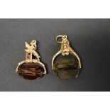 Two 9ct gold gem set swivel fob seals.