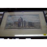 After F Franck, an antique coloured engraving of St Peter's Basilica, I.19.5 x 37cm.