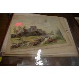 A collection of etchings, watercolours and drawings, to include examples by Whistler, Hartmann,