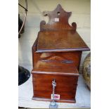 An antique oak candle box; together with another Victorian mahogany offertory box, 16cm wide.