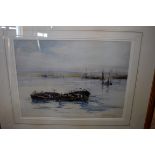 George H Downing, 'A Bit of Newlyn Harbour', signed, inscribed on old label verso, watercolour, 29 x