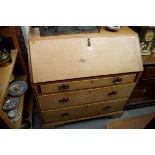 A George III pine bureau, 92.5cm wide.