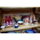 A mixed group of English ceramics, to include Mary Gregory style cranberry glass; Royal Doulton
