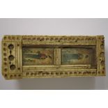 A Napoleonic prisoner of war carved bone boxed domino set, the lid inset with two small