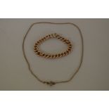 A 15ct gold curb link bracelet, 15.8g; together with an unmarked necklace.