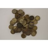 A quantity of pre-1947 three penny coins; to include Victoria (3); George V (48); and George VI (