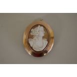 A 9ct gold mounted carved shell cameo of a classical maiden, 4.5cm.