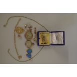 A small parcel of 9ct gold jewellery, 17.7g; together with a 9ct gold bar brooch set gold ore; three