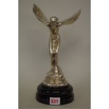 A large plated metal Spirit of Ecstasy figure, on marble socle, total height 32.5cm.