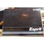 A Lotus Esprit brochure, with Technical Specification sheets for Eprit Turbo and Eclat Excel;